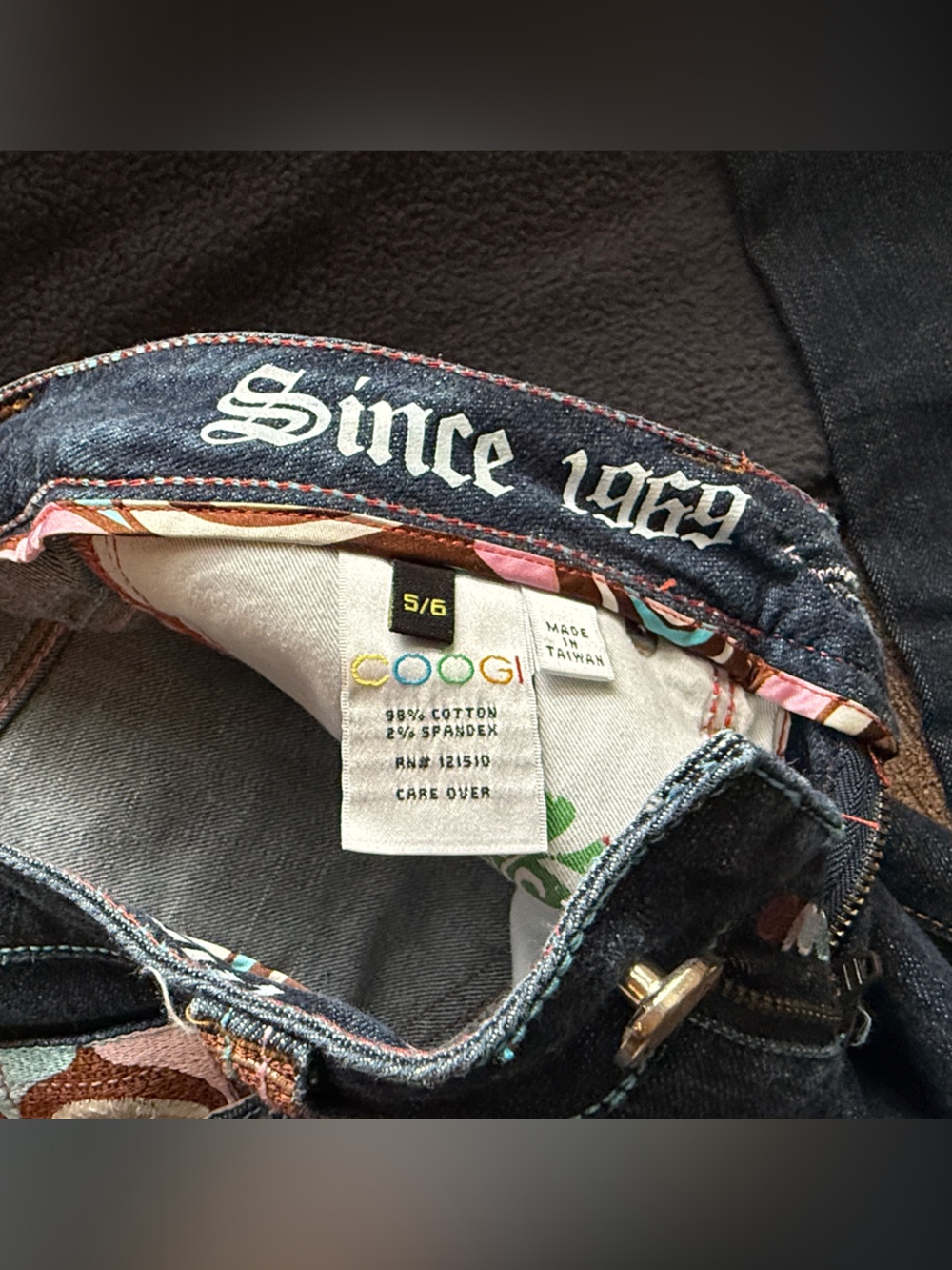 COOGI Dark Blue Denim Bootcut Jeans with Brown Patterned Pocket Trim - Picture 3 of 8